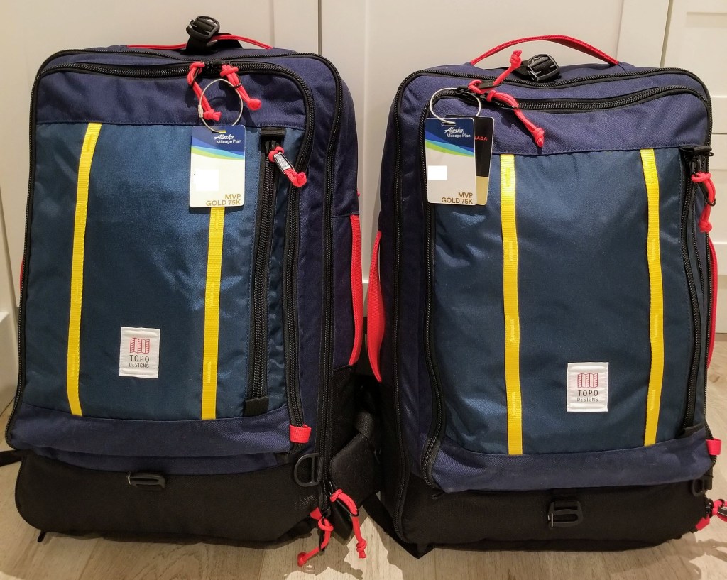 Topo Designs 40L Travel Bags: His and Hers matching bags