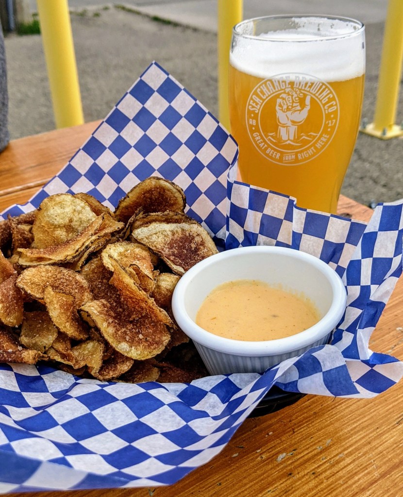 Chips and queso dip at SeaChange Brewing in Edmonton