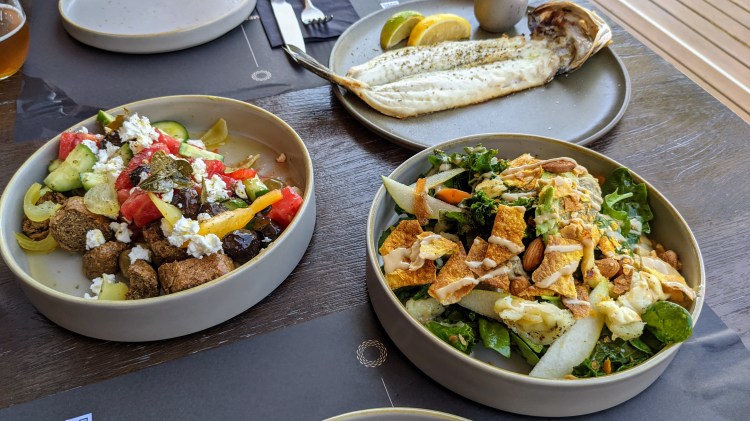 Domes Zeen Chania: lunch at the restaurant ; salads and grilled fish