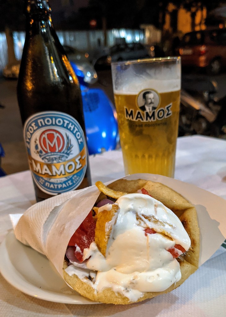 Syntrofia Ovelistirio beer and pork wrap
