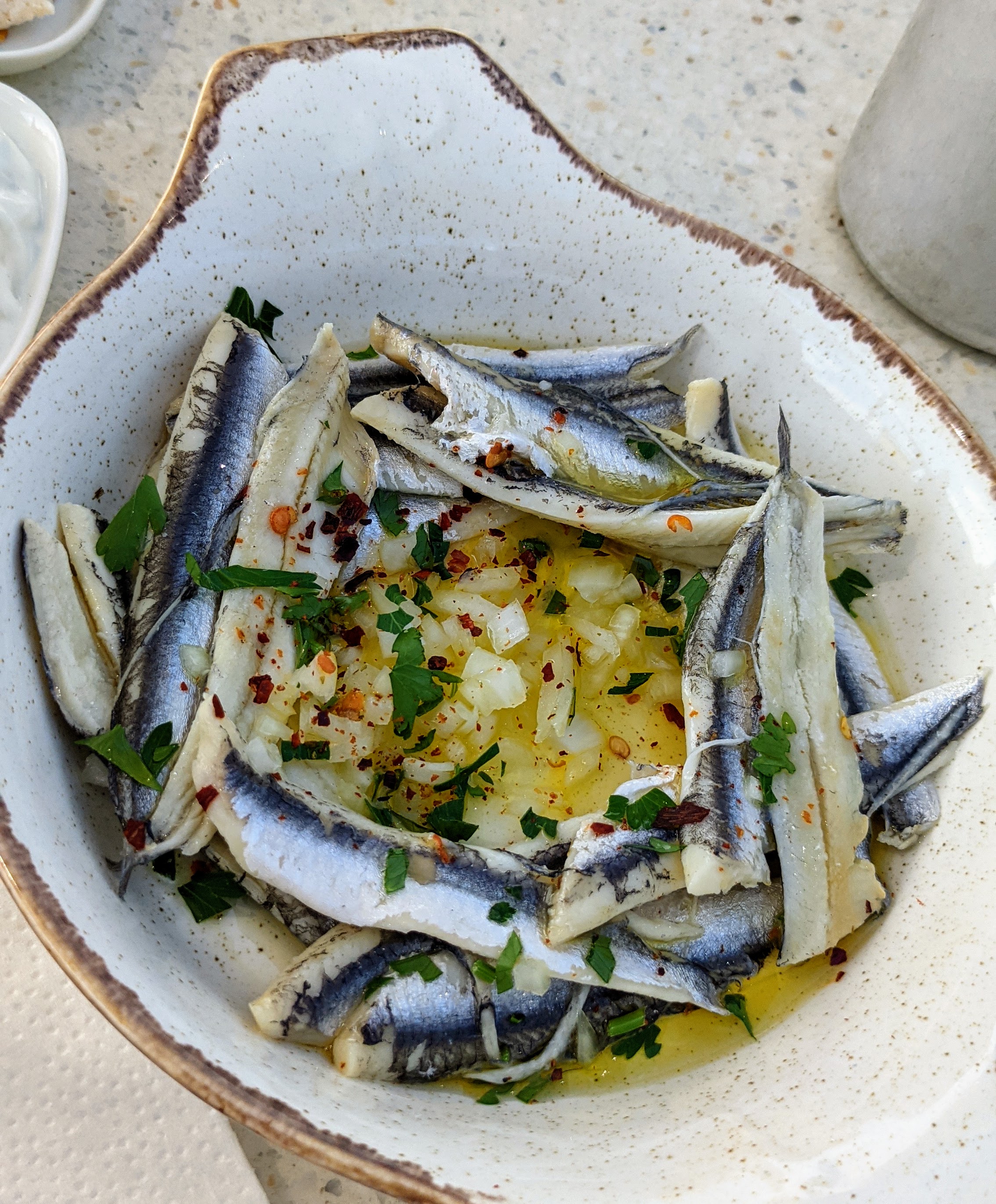 Pickled fish at Melitini in Oia